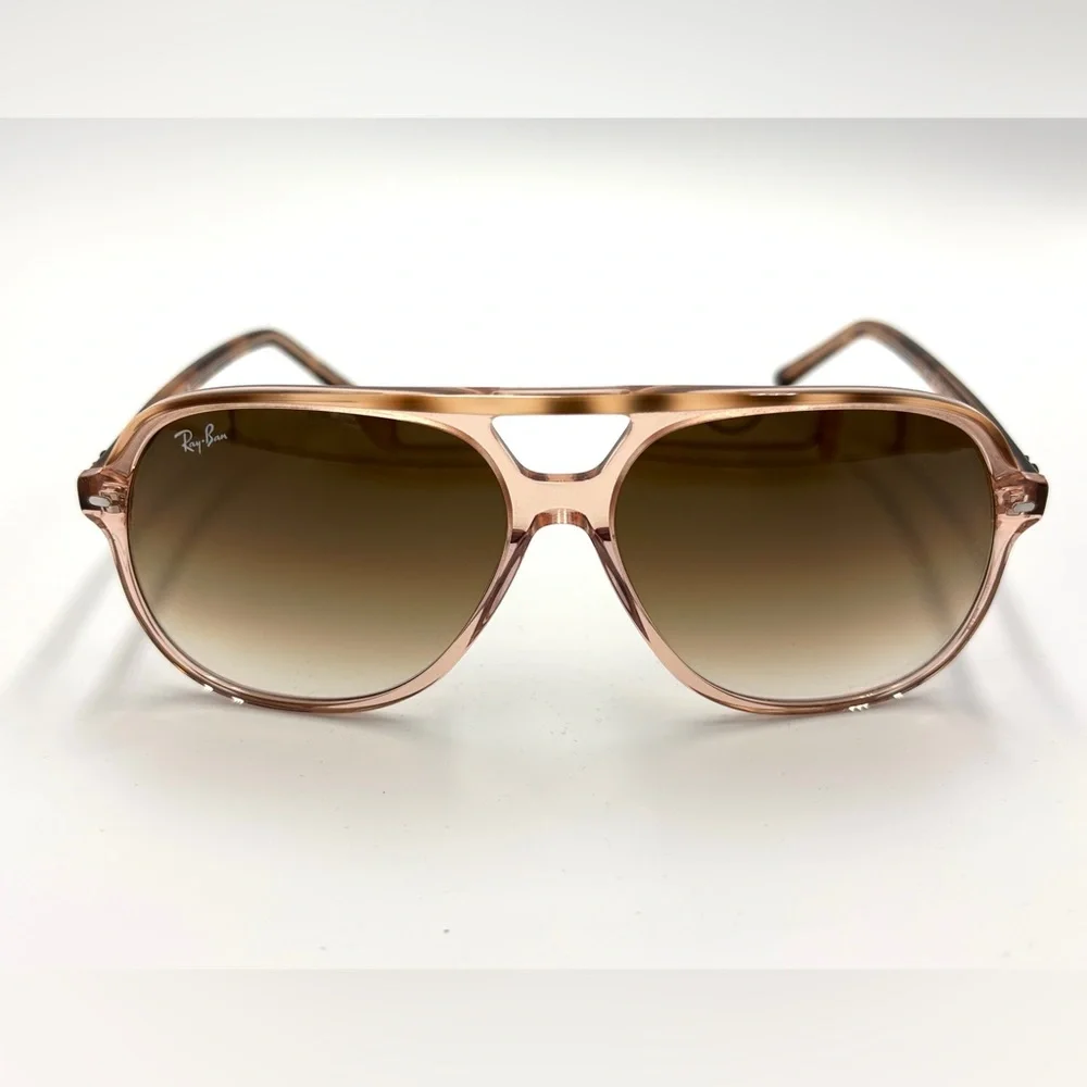 Ray-Ban Transparent Pink Frame Tortoise Temples Gradient Brown Lenses Sunglasses